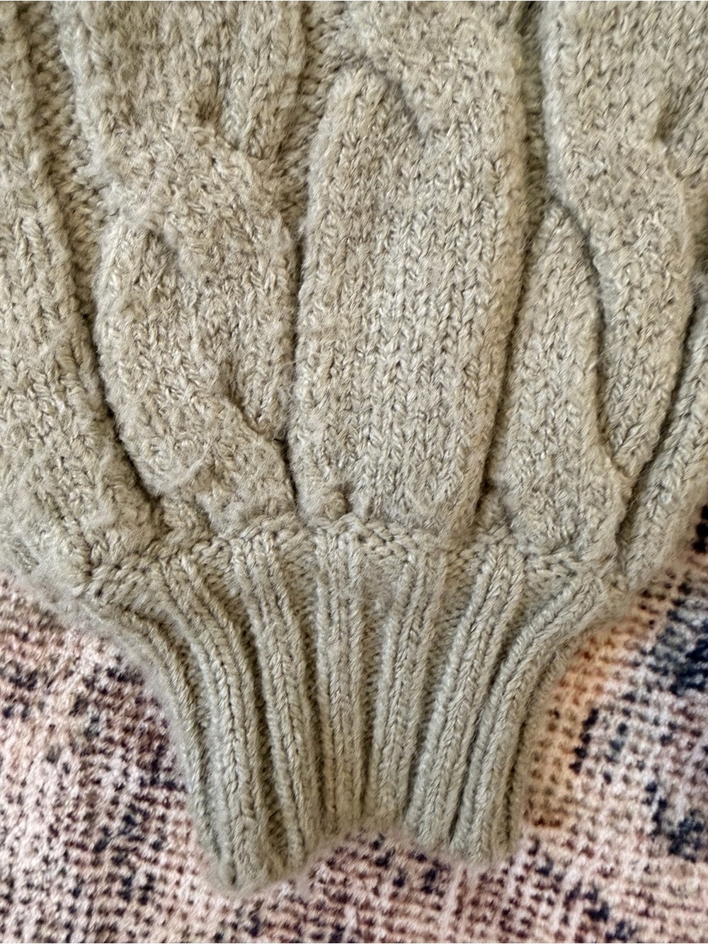 In Bloom Sage Cable-Knit Sweater with Pink & Orange Flowers - Picture 4 of 4